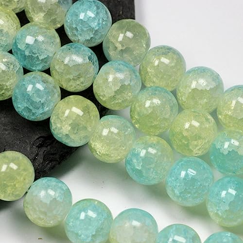 dvnFWKc Handicraft Beads, 200 Stück runde lose Perlen zur Armbandherstellung, Schmuckbasteln, Zubehör, Bunte Crackle-Lampwork-Glasperlen, Masse 10 mm(Green Yellow) von dvnFWKc