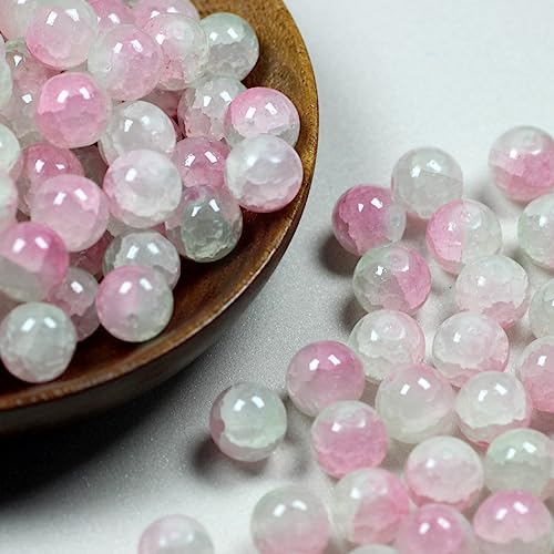 dvnFWKc Handicraft Beads, 200 Stück runde lose Perlen zur Armbandherstellung, Schmuckbasteln, Zubehör, Bunte Crackle-Lampwork-Glasperlen, Masse 10 mm(Pink) von dvnFWKc