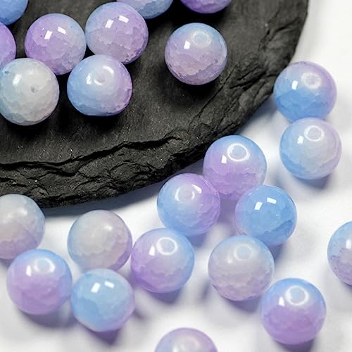 dvnFWKc Handicraft Beads, 200 Stück runde lose Perlen zur Armbandherstellung, Schmuckbasteln, Zubehör, Bunte Crackle-Lampwork-Glasperlen, Masse 10 mm(Purple Blue) von dvnFWKc