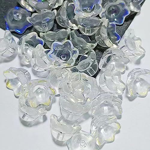 dvnFWKc Handicraft Beads, 30 Stück Bunte Blumen-Lampwork-Perlen for Basteln, Trompetenblumenform, Glasperlen, Schmuckherstellung, Fundstücke, DIY-Armbänder(Transparent) von dvnFWKc