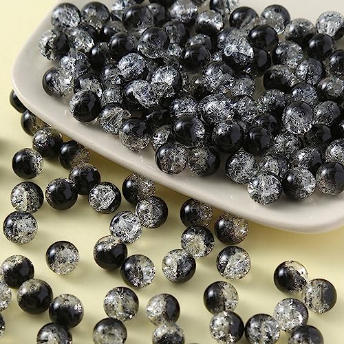 dvnFWKc Handicraft Beads, 500 Stück Crackle-Lampwork-Glasperlen, bunt, rund, lose Perlen, Großpackung for Basteln, Armband, Schmuckherstellung, handgefertigtes Geschenk(Black) von dvnFWKc