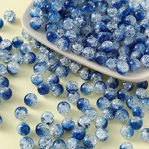 dvnFWKc Handicraft Beads, 500 Stück Crackle-Lampwork-Glasperlen, bunt, rund, lose Perlen, Großpackung for Basteln, Armband, Schmuckherstellung, handgefertigtes Geschenk(Dark Blue) von dvnFWKc