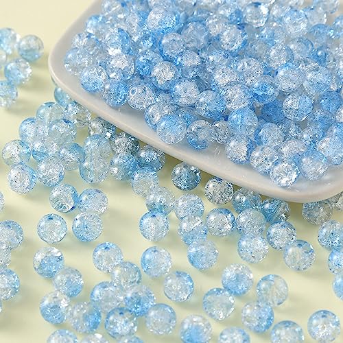 dvnFWKc Handicraft Beads, 500 Stück Crackle-Lampwork-Glasperlen, bunt, rund, lose Perlen, Großpackung for Basteln, Armband, Schmuckherstellung, handgefertigtes Geschenk(Light Blue) von dvnFWKc