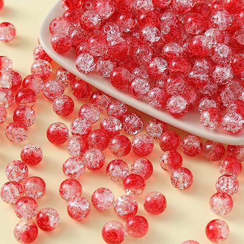 dvnFWKc Handicraft Beads, 500 Stück Crackle-Lampwork-Glasperlen, bunt, rund, lose Perlen, Großpackung for Basteln, Armband, Schmuckherstellung, handgefertigtes Geschenk(Red) von dvnFWKc