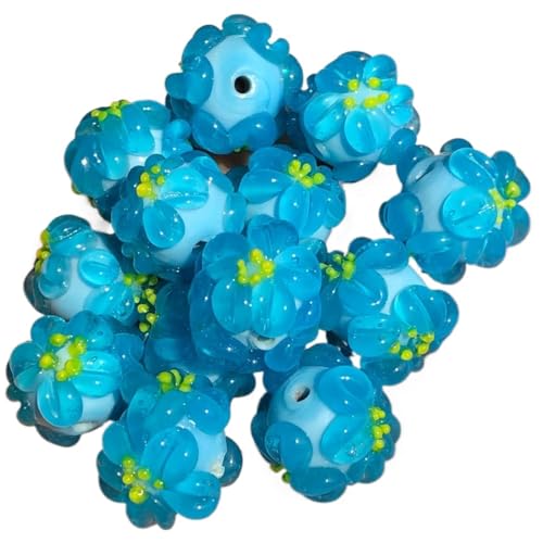 dvnFWKc Handicraft Beads, Bunte Lampwork-Blumen-Glasperlen, Bastel-Abstandhalter-Perlen for die Schmuckherstellung, handgefertigtes DIY-Armband, Halsketten-Zubehör(Blue,10pcs) von dvnFWKc