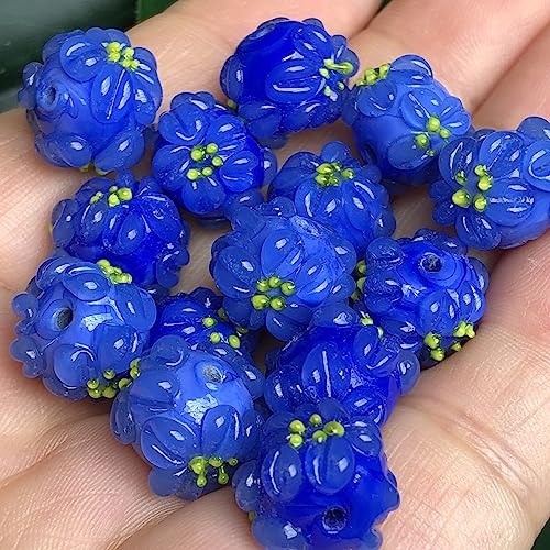 dvnFWKc Handicraft Beads, Bunte Lampwork-Blumen-Glasperlen, Bastel-Abstandhalter-Perlen for die Schmuckherstellung, handgefertigtes DIY-Armband, Halsketten-Zubehör(Dark Blue,12pcs) von dvnFWKc