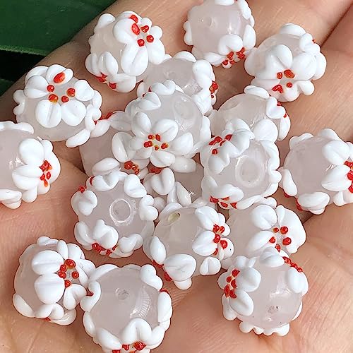 dvnFWKc Handicraft Beads, Bunte Lampwork-Blumen-Glasperlen, Bastel-Abstandhalter-Perlen for die Schmuckherstellung, handgefertigtes DIY-Armband, Halsketten-Zubehör(White,12pcs) von dvnFWKc