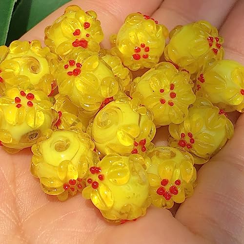 dvnFWKc Handicraft Beads, Bunte Lampwork-Blumen-Glasperlen, Bastel-Abstandhalter-Perlen for die Schmuckherstellung, handgefertigtes DIY-Armband, Halsketten-Zubehör(Yellow,12pcs) von dvnFWKc