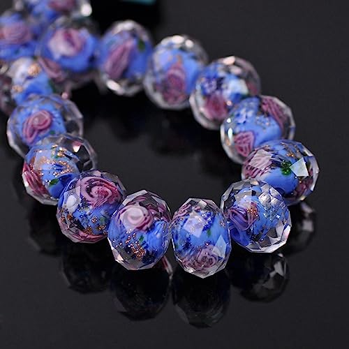 dvnFWKc Handicraft Beads, Facettierte Glasperlen, Kristallblumenperlen, Lampwork-Glasperlen, lose Perlen zur Schmuckherstellung, DIY-Bastel- und Bastelarbeiten, Armbänder, 10 Stück(Blue) von dvnFWKc