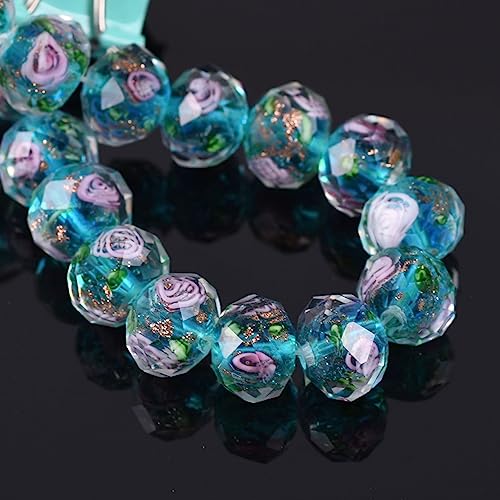 dvnFWKc Handicraft Beads, Facettierte Glasperlen, Kristallblumenperlen, Lampwork-Glasperlen, lose Perlen zur Schmuckherstellung, DIY-Bastel- und Bastelarbeiten, Armbänder, 10 Stück(Lake Blue) von dvnFWKc