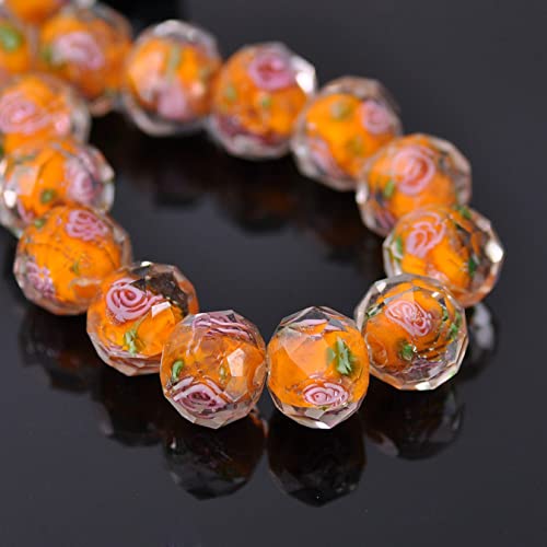 dvnFWKc Handicraft Beads, Facettierte Glasperlen, Kristallblumenperlen, Lampwork-Glasperlen, lose Perlen zur Schmuckherstellung, DIY-Bastel- und Bastelarbeiten, Armbänder, 10 Stück(Orange) von dvnFWKc