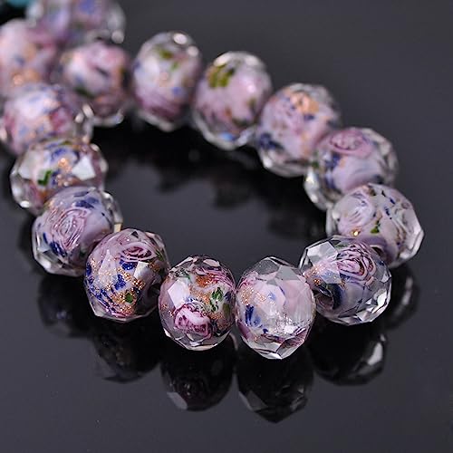 dvnFWKc Handicraft Beads, Facettierte Glasperlen, Kristallblumenperlen, Lampwork-Glasperlen, lose Perlen zur Schmuckherstellung, DIY-Bastel- und Bastelarbeiten, Armbänder, 10 Stück(Purple) von dvnFWKc