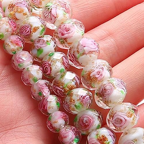 dvnFWKc Handicraft Beads, Facettierte Kristallperlen, Glasperlen in Lampwork-Blumenform, for die Herstellung von Schmuck, Ohrringen, Halsketten und Armbändern, DIY-Bastelarbeiten, 20 Stück(Pink,8mm) von dvnFWKc