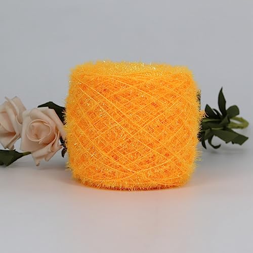 dvnFWKc Yarn for Knitting Crocheting Crafting, 100G Glasseide Wolle Hand Strickgarn Ausgefallener Wimpernfaden DIY Handarbeit Puppe Pullover Hut Tasche Herstellung Häkellinie(Golden Yellow) von dvnFWKc