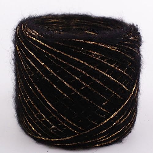 dvnFWKc Yarn for Knitting Crocheting Crafting, 250 g glitzerndes Gold- und Silbergarn aus Seide und metallisierter Wolle, Strang for Selberhäkeln, Strickgarn for Stricken, weiches Garn(Black Gold) von dvnFWKc