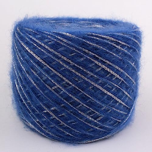 dvnFWKc Yarn for Knitting Crocheting Crafting, 250 g glitzerndes Gold- und Silbergarn aus Seide und metallisierter Wolle, Strang for Selberhäkeln, Strickgarn for Stricken, weiches Garn(Blue) von dvnFWKc