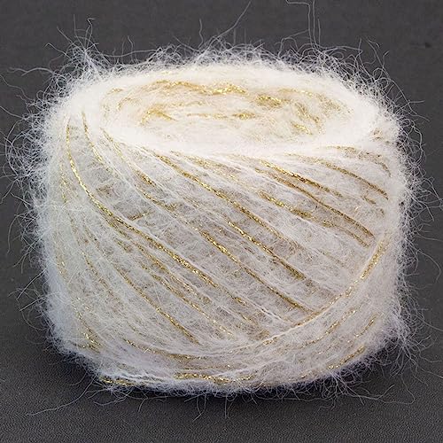 dvnFWKc Yarn for Knitting Crocheting Crafting, 250 g glitzerndes Gold- und Silbergarn aus Seide und metallisierter Wolle, Strang for Selberhäkeln, Strickgarn for Stricken, weiches Garn(Rice) von dvnFWKc