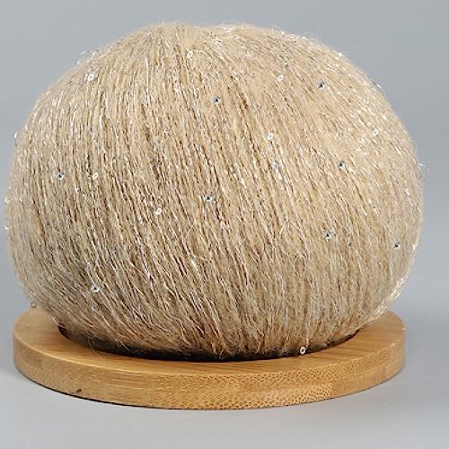 dvnFWKc Yarn for Knitting Crocheting Crafting, 50 g Mohair-Strickgarn mit Pailletten, feines Garn, Häkelgarn, flauschig, gestrickt, weich, Spitze, Wollfaden, Pullover, Schal, Perlengarn(Khaki) von dvnFWKc