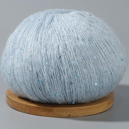 dvnFWKc Yarn for Knitting Crocheting Crafting, 50 g Mohair-Strickgarn mit Pailletten, feines Garn, Häkelgarn, flauschig, gestrickt, weich, Spitze, Wollfaden, Pullover, Schal, Perlengarn(Light Blue) von dvnFWKc