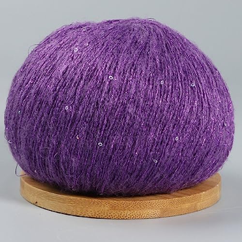 dvnFWKc Yarn for Knitting Crocheting Crafting, 50 g Mohair-Strickgarn mit Pailletten, feines Garn, Häkelgarn, flauschig, gestrickt, weich, Spitze, Wollfaden, Pullover, Schal, Perlengarn(Purple) von dvnFWKc