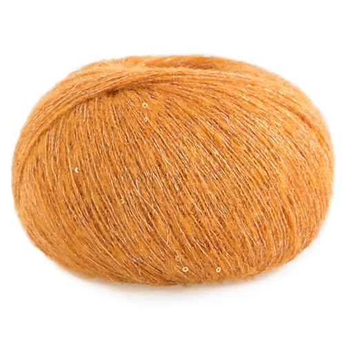 dvnFWKc Yarn for Knitting Crocheting Crafting, Mohairgarn, Paillettengarn, Knäuel, fein, handgefertigt, for Selberstricken, Schal, Schal, Pullover, Mütze, Garn, Häkelgarn(Orange) von dvnFWKc