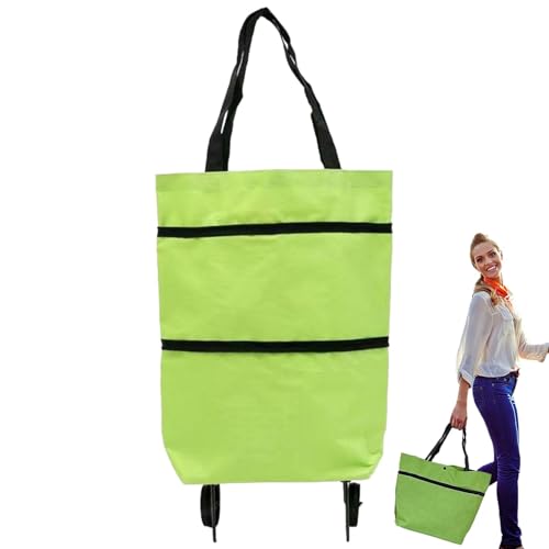 dzqad Faltbare Utility-Einkaufstasche, Faltbare Einkaufstasche mit Rollen - Tragbare Trolley-Taschen Einkaufswagen | 2-in-1 Wiederverwendbare Tasche mit Rollen, Einkaufstasche mit großem von dzqad