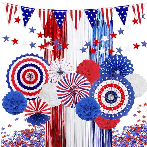 eBotuik - USA Patriotische Party Dekorationen Set - Rot Weiß Blau Wimpelkette Papierfächer Wimpelkette Konfetti & Tür Drop - 4. Juli Unabhängigkeitstag - Gedenktag Dekor eBotuik - USA Patriotische Party Dekorationen Set - Rot Weiß Blau Wimpelkette Papierfächer Wimpelkette Konfetti & Tür Drop - 4. Juli Unabhängigkeitstag - Gedenktag Dekor von eBoutik