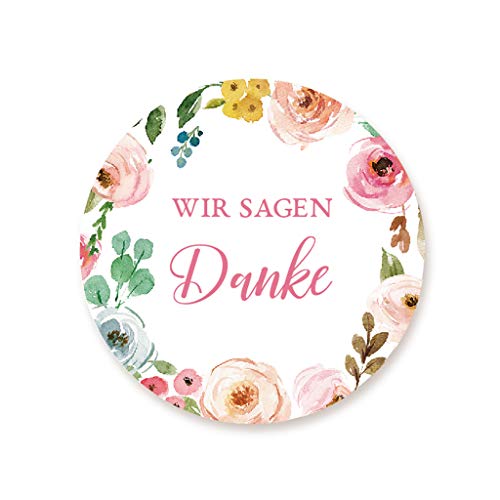 100x Kranz 'Wir sagen Danke' Aufkleber Sticker Etiketten für Gastgeschenke,Tischdeko,Gläser,Tüten,Danksagungen zur Hochzeit Geburtstag Taufe Kommunion - UNI 321 P von eKunSTreet