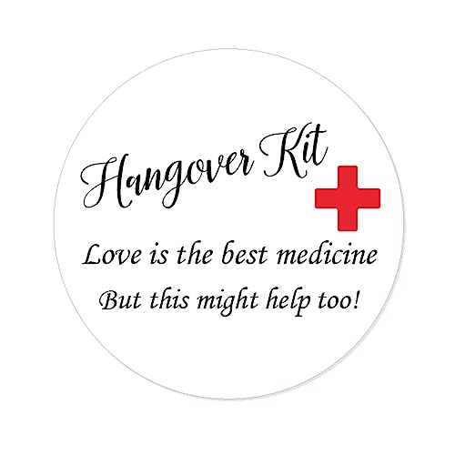 100x Rotes Kreuz Hangover Kit Sticker - Love is the best medicine Aufkleber - 40mm Funny Party Kater Kit Etiketten für Gastgeschenke zur Hochzeit,Geburtstag,Bachelorette Party Survival Kit - UNI 312 von eKunSTreet