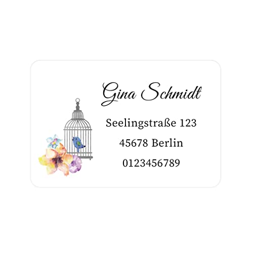 48 PERSONALISIERT Adressaufkleber Weihnachten/Hochzeit address Aufkleber Rücksendung Adresse Etiketten Geschäftsadresse Gastgeschenk Sticker 60mmx40mm - Rec011 (002 Vogelkäfig) von eKunSTreet