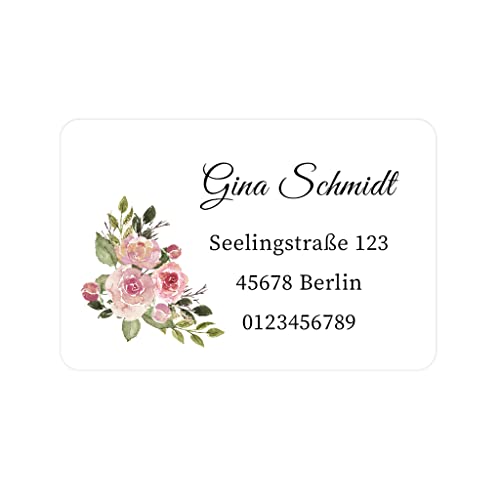 48 PERSONALISIERT Adressaufkleber Weihnachten/Hochzeit address Aufkleber Rücksendung Adresse Etiketten Geschäftsadresse Gastgeschenk Sticker 60mmx40mm - Rec011 (003 Rosenblüte) von eKunSTreet