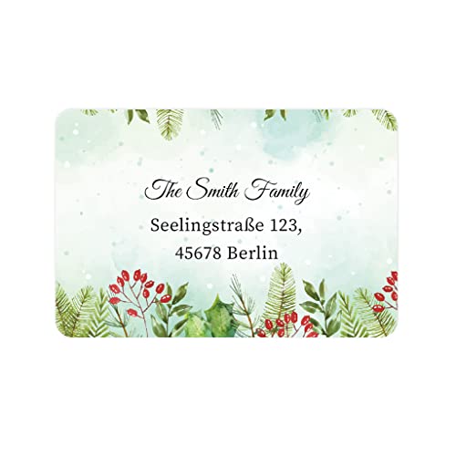 48 PERSONALISIERT Weihnachten Adressaufkleber/Hochzeit Rücksendung Adresse Etiketten Geschäftsadresse Produkte Umschläge Geschenk Sticker - Rec016 (002 Aquarell Weihnachten) von eKunSTreet