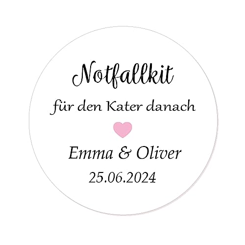 48 Stück 4 cm personalisiert Hangover-Kit Sticker - Notfallkit für den Kater danach Aufkleber - für die Hochzeit,Gastgeschenk,Bridal Shower, Hen Night Junggesellenabschied, Geburtstag Feier - Rd 118 von eKunSTreet