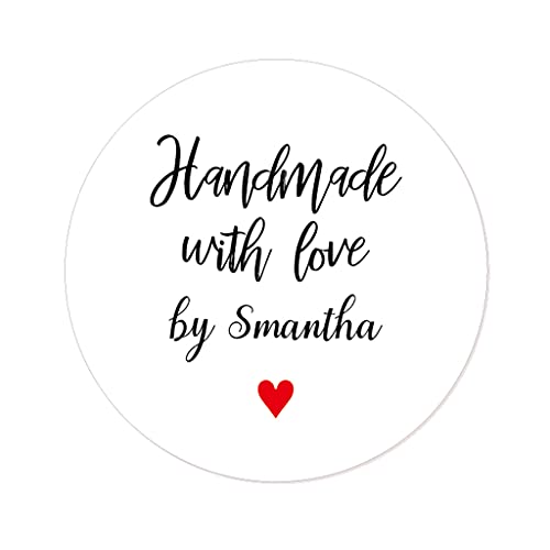 48x PERSONALISIERT Handmade Sticker - 'Handmade with love' Aufkleber - 40mm Runde Papieraufkleber Selbstgemacht Etiketten für Hochzeit,Geschäft,Gastgeschenk,Tüten,Weihnachten - Rd 505 (Weiß) von eKunSTreet