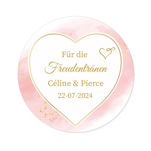 50 Aufkleber für die Freudentränen PERSONALISIERT Hochzeitssticker Gast-geschenk Etiketten 4cm Runde Goldenes Thema Papieraufkleber - Rd 667 (002) von eKunSTreet