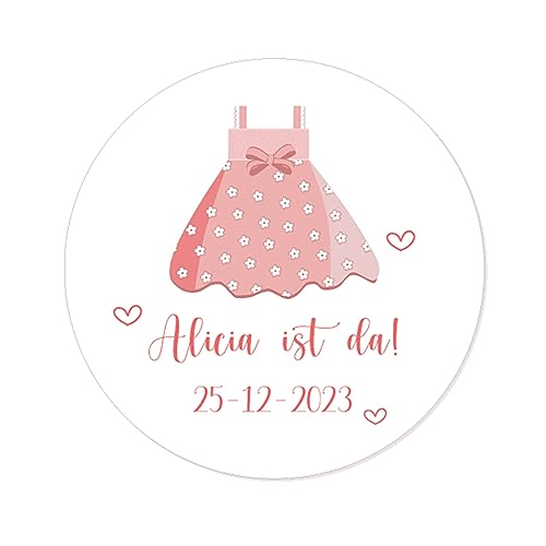 50 Babyparty Geburt Einladungen Brief Aufkleber PERSONALISIERT 40mm Baby Name Aufkleber Geschenkverpackung Gastgeschenke Tüten Kuvert Siegel Sticker - Rd 553 (Rosa) von eKunSTreet