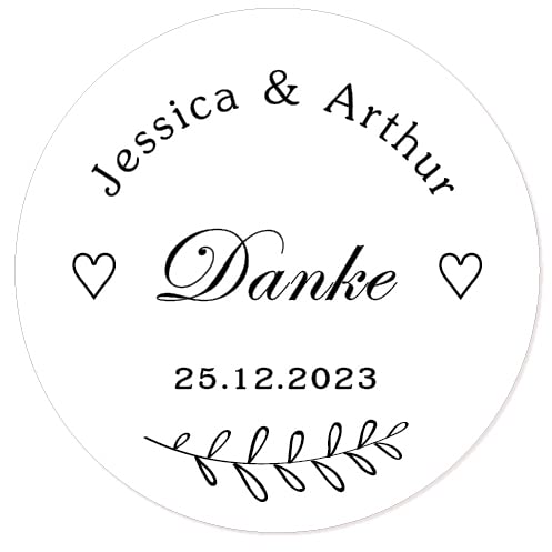 50 PERSONALISIERT Danke Aufkleber 40mm Gastgeschenk Sticker Etiketten zur Hochzeit Taufe Kommunion Konfirmation Feste Geburtstag Geschenk für Flaschen, Tüten - Rd 015 (002 Schwarz) von eKunSTreet