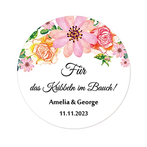 50 PERSONALISIERT "Für das Kribbeln im Bauch!" Hochzeit Aufkleber,4 cm Etiketten für Hochzeit Gastgeschenk,Tischdeko,Flaschen,Brausebonbons Tüten - Rd 093 (Pfingstrose) von eKunSTreet