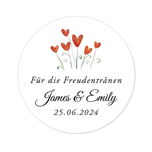 50 PERSONALISIERT "Für die Freudentränen" Aufkleber 40mm Runde Papieraufkleber Gewebe Etiketten Hochzeitssticker für Hochzeit,Taufe,Gastgeschenk,Tischdeko,Taschentücher - Rd 023 (010) von eKunSTreet