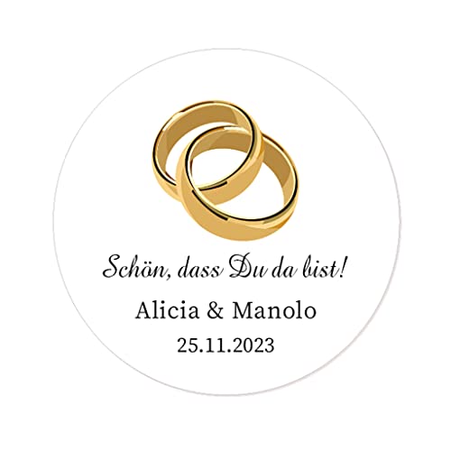 50 PERSONALISIERT Goldene Hochzeit Aufkleber, Goldene Ringe 40mm Runde Hochzeitsaufkleber Etiketten für Hochzeit,Gastgeschenk,50 Jahre Hochzeitstagfeier,Tüten,Flaschen - Rd 010 (004) von eKunSTreet