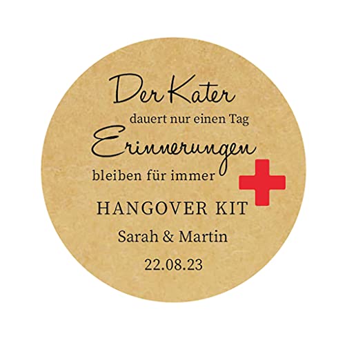 50 PERSONALISIERT Hangover Kit Aufkleber - Der Kater dauert nur einen Tag,Erinnerungen bleiben für immer Etiketten für Hochzeit,Gastgeschenk,Junggesellenabschied,Geburtstag Feier -Rd 052 (Kraft) von eKunSTreet