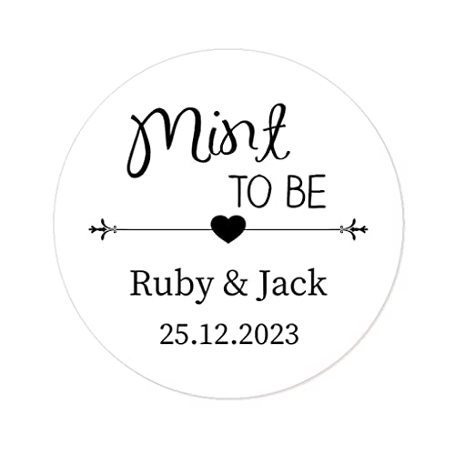 50 PERSONALISIERT 'Mint To Be' Hochzeitssticker Aufkleber - 4 cm Runde Papieraufkleber Etiketten für Hochzeit,Junggesellenabschied,Brautparty,Gastgeschenk,Tüten - Rd 006 (001) von eKunSTreet