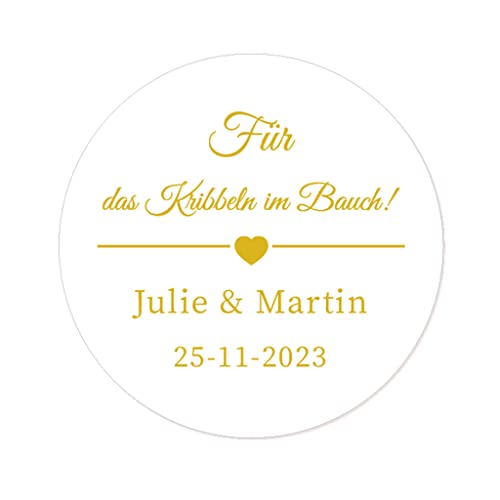 50 PERSONALISIERT Rosa Herz "Für das Kribbeln im Bauch!" Hochzeitssticker Aufkleber - 4 cm Runde Papieraufkleber Etiketten für Hochzeit,Gastgeschenk,Tischdeko,Flaschen,Tüten - Rd 053 (004) von eKunSTreet