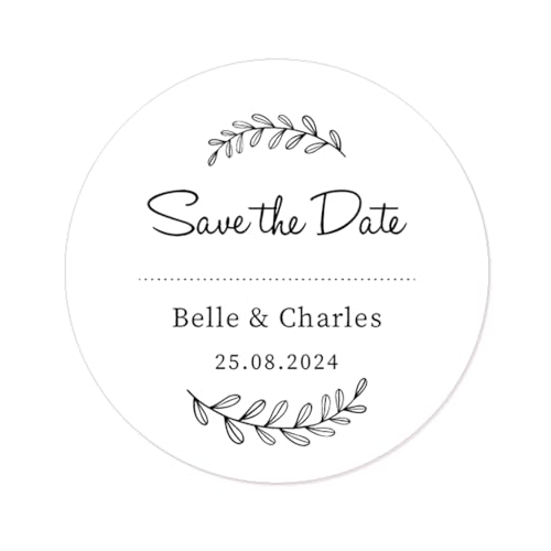 50 PERSONALISIERT Save the Date Aufkleber 40mm Runde Hochzeitsaufkleber Etiketten für Hochzeit Engagement Feier Einladung Briefumschläge - Rd 801 (03 Zweig B) von eKunSTreet