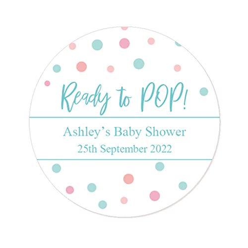 50 STICKER PERSONALISIERT BABY SHOWER Aufkleber - Ready to POP! Schwangerschaft Party Geschenk Etiketten 40mm About to Pop Popkorn Tüten Aufkleber Babyparty Gastgeschenk - Rd 355 (Blau) von eKunSTreet