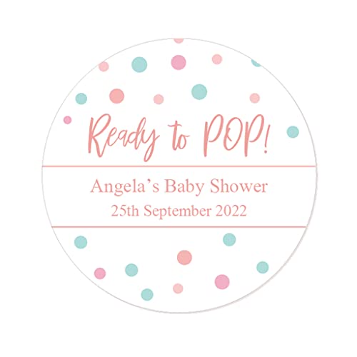 50 STICKER PERSONALISIERT BABY SHOWER Aufkleber - Ready to POP! Schwangerschaft Party Geschenk Etiketten 40mm About to Pop Popkorn Tüten Aufkleber Babyparty Gastgeschenk - Rd 355 (Rosa) von eKunSTreet