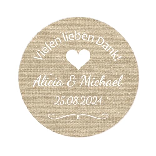 50 STICKER Vielen lieben Dank! PERSONALISIERT Jeder Text Aufkleber 40mm Etiketten zur Hochzeit Taufe Kommunion Geburtstag Gastgeschenke - Rd 651 (02 Jute) von eKunSTreet