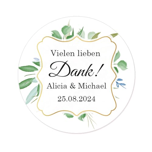 50 STICKER Vielen lieben Dank! PERSONALISIERT Jeder Text Aufkleber 40mm Etiketten zur Hochzeit Taufe Kommunion Geburtstag Gastgeschenke - Rd 651 (03 Pflanzen) von eKunSTreet