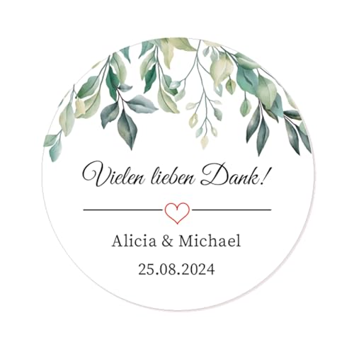 50 STICKER Vielen lieben Dank! PERSONALISIERT Jeder Text Aufkleber 40mm Etiketten zur Hochzeit Taufe Kommunion Geburtstag Gastgeschenke - Rd 651 (08 grüner Baum) von eKunSTreet