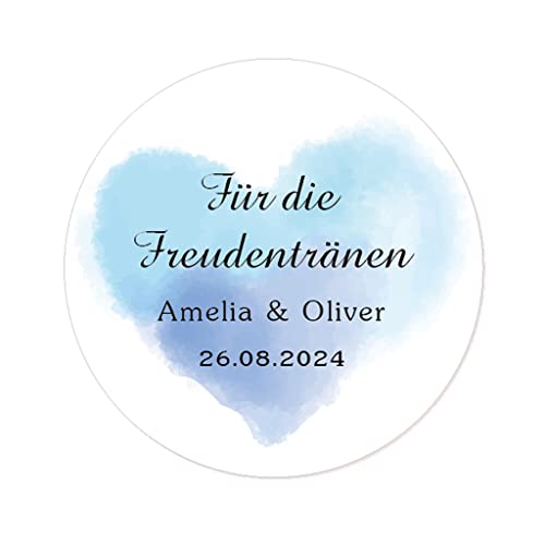 50 STICKERS 'Für die Freudentränen' PERSONALISIERT Hochzeit Aufkleber, 40mm Runde Blume Papieraufkleber Gewebe Etiketten für Hochzeit,Taufe,Gastgeschenk,Taschentücher - Rd 038 (008) von eKunSTreet